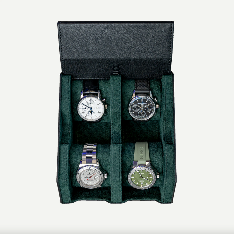 Hexagon Black Green 4 Slot Watch Box