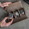 Nevada Desert 3 Slot Watch Roll, Alcantara lined, italian leather, handmade in italy, watch roll, travelroll for watches, travel safely with watches, watch roll interior