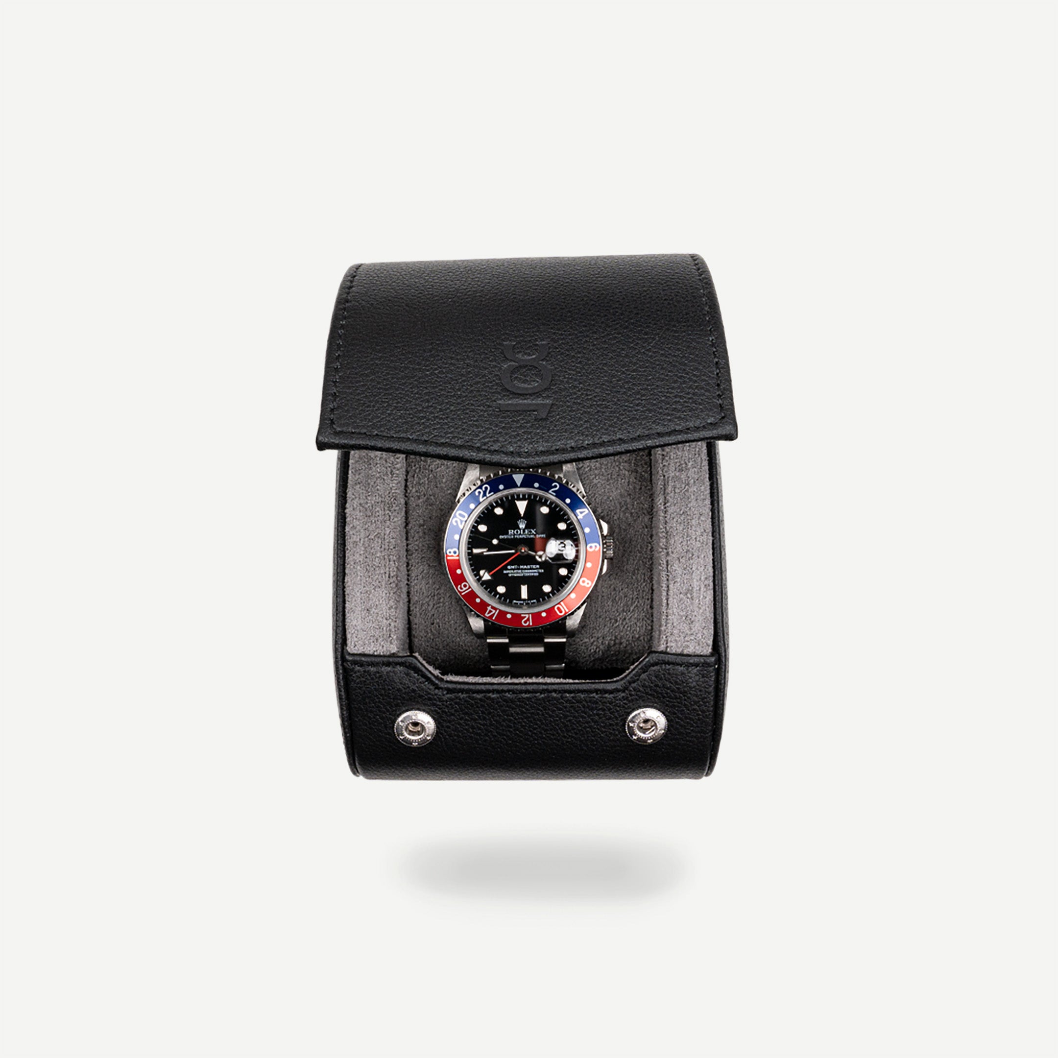 Single Travel Roll - black grey, travel roll for one watch, small travel roll, watch storage, how to travel safely with your watch, compact watch roll, watch roll interior