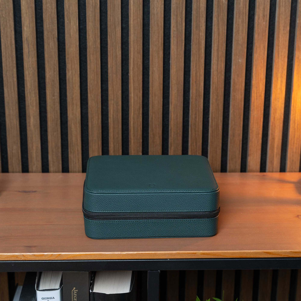 Square Watch Box 6 Slot - Dark Green Litchi
