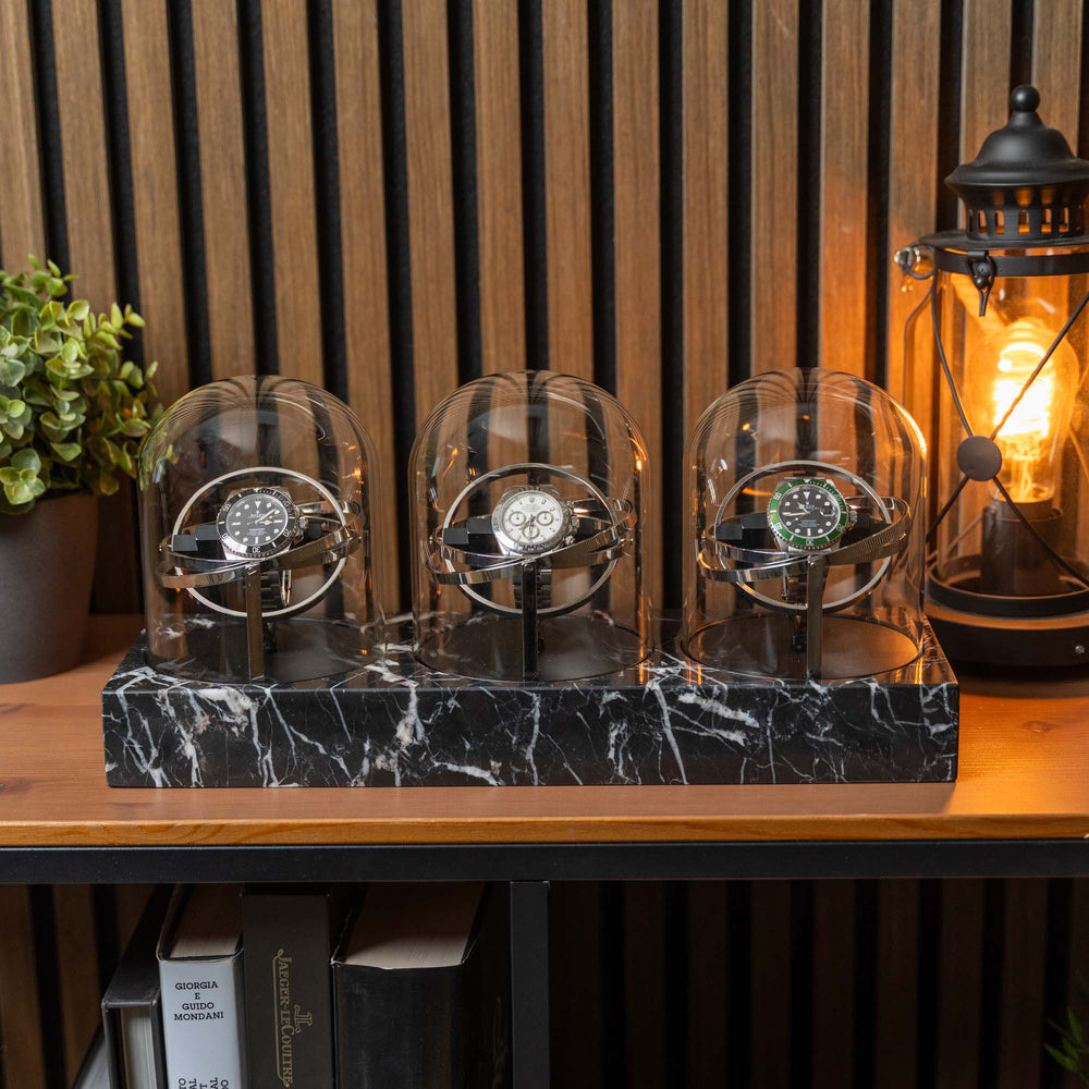 Orbital Watch Winder - Black Marble Trio