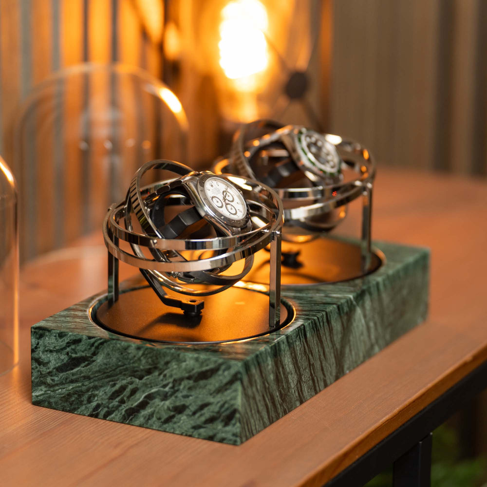 Orbital Watch Winder - Green Marble Duo