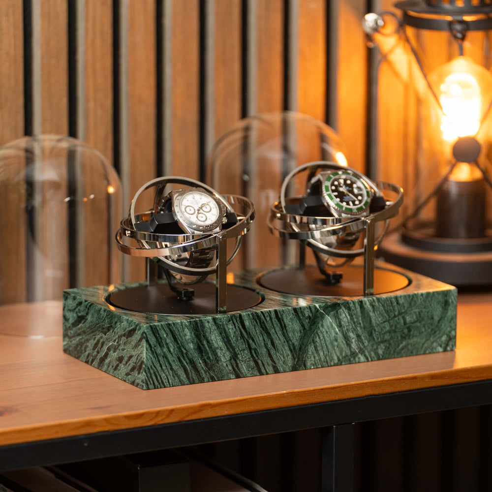 Orbital Watch Winder - Green Marble Duo