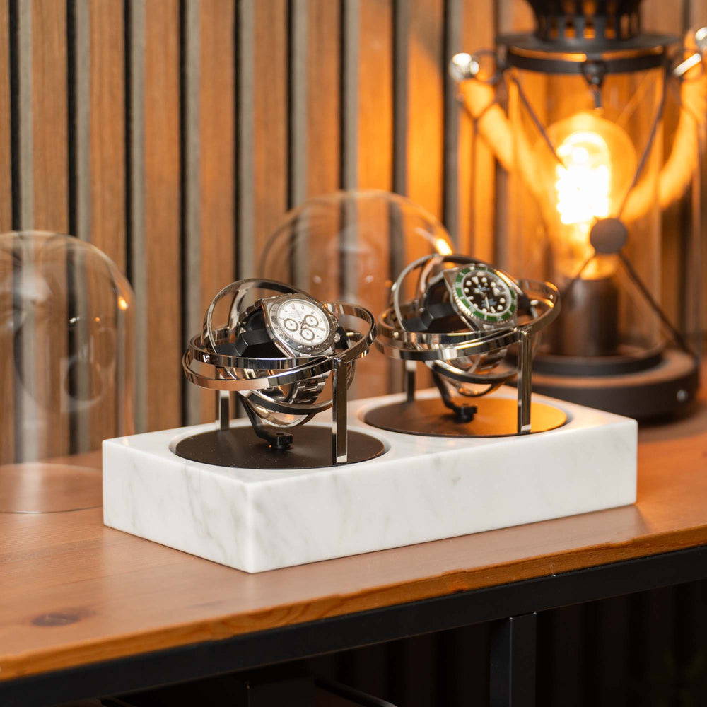 Orbital Watch Winder - White Marble Duo