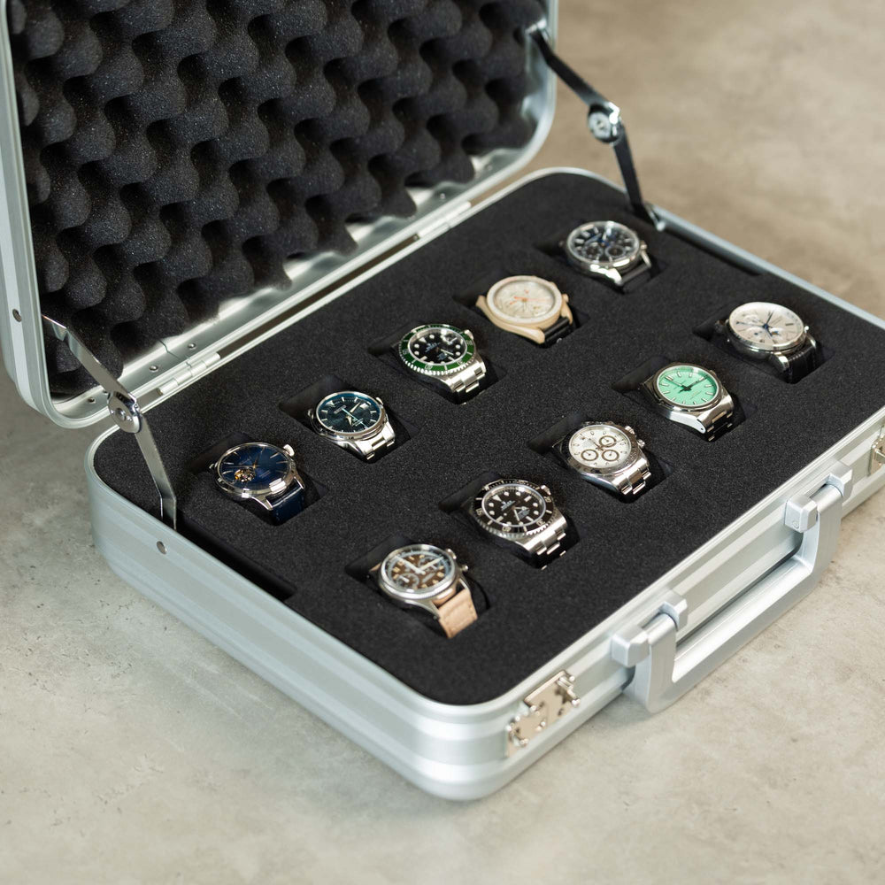Silver Aluminium 10 Slot Watch Box