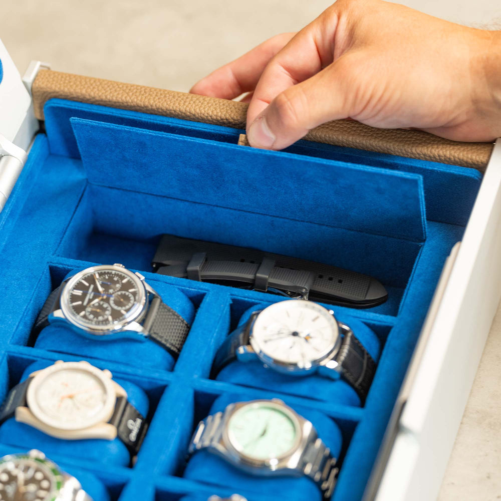 AUBLIQ Watch Box Silver 10 Slot + Strap Slot