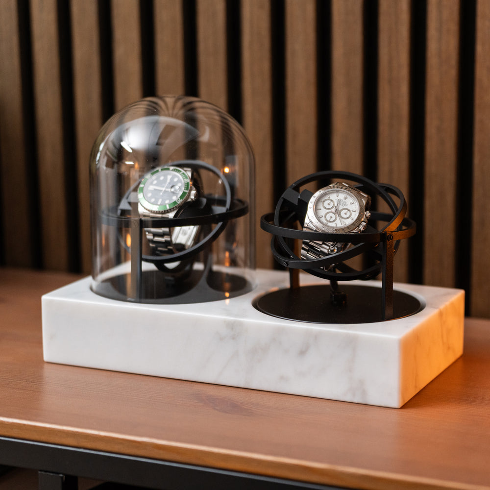 Orbital Watch Winder - White Marble Duo