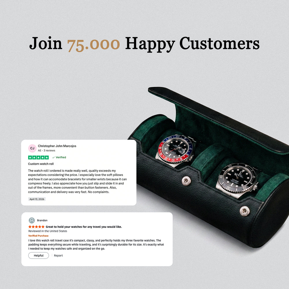 Personalized Two Slot Watch Roll - Black Green