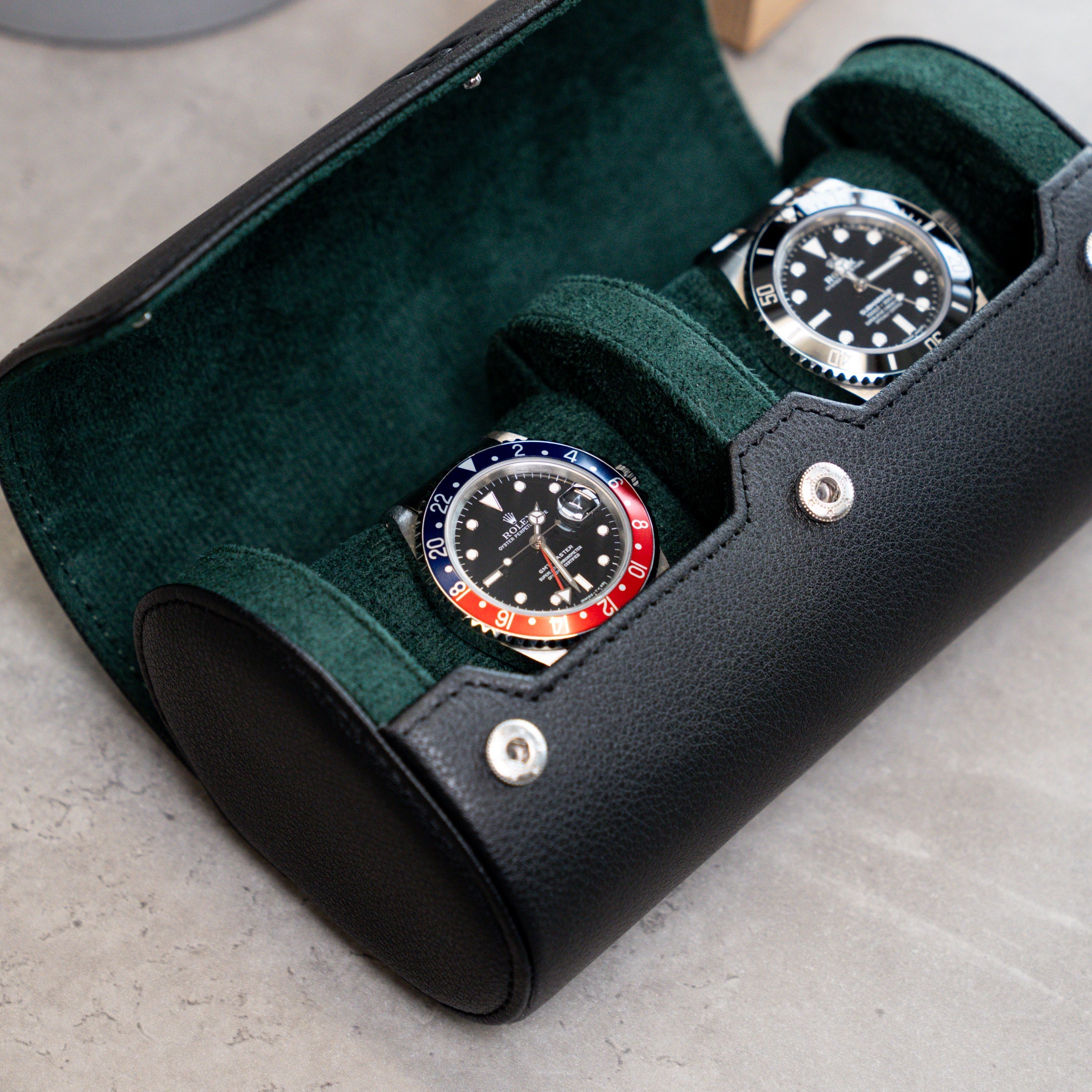 Personalized Two Slot Watch Roll Black Green $170 Free shipping