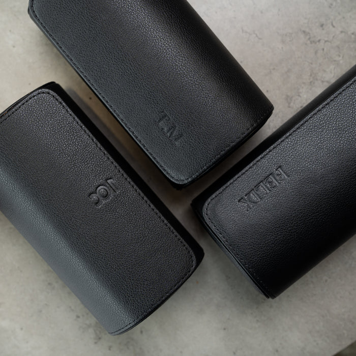Personalized Two Slot Watch Roll - All Black