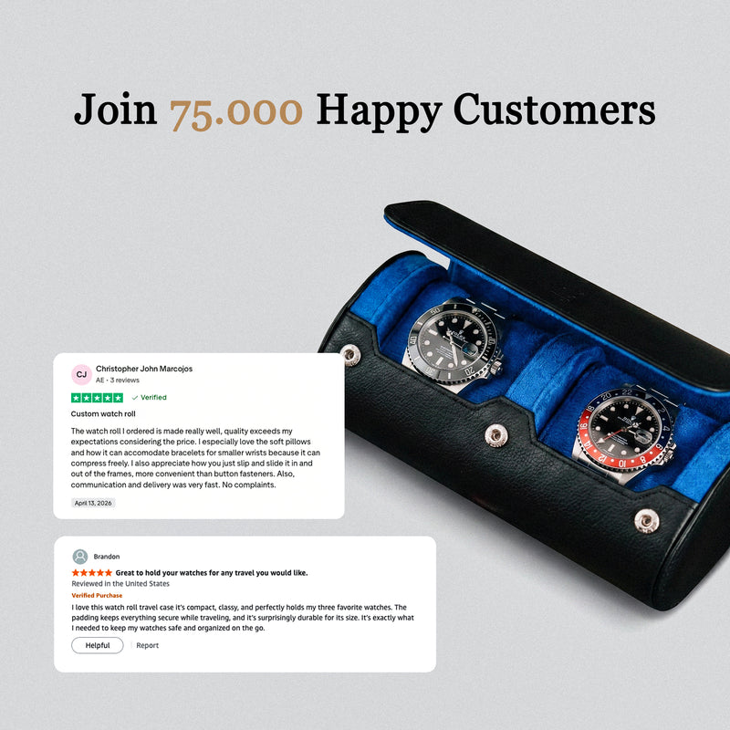 Personalized Two Slot Watch Roll - Black Blue