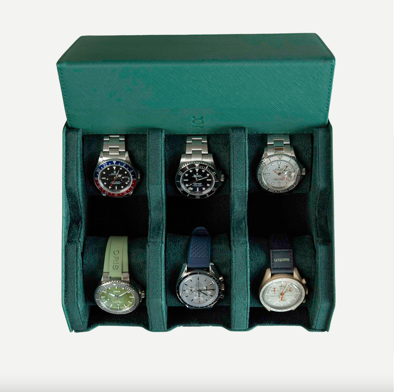 Hexagon Green Saffiano 6 Slot Watch Box