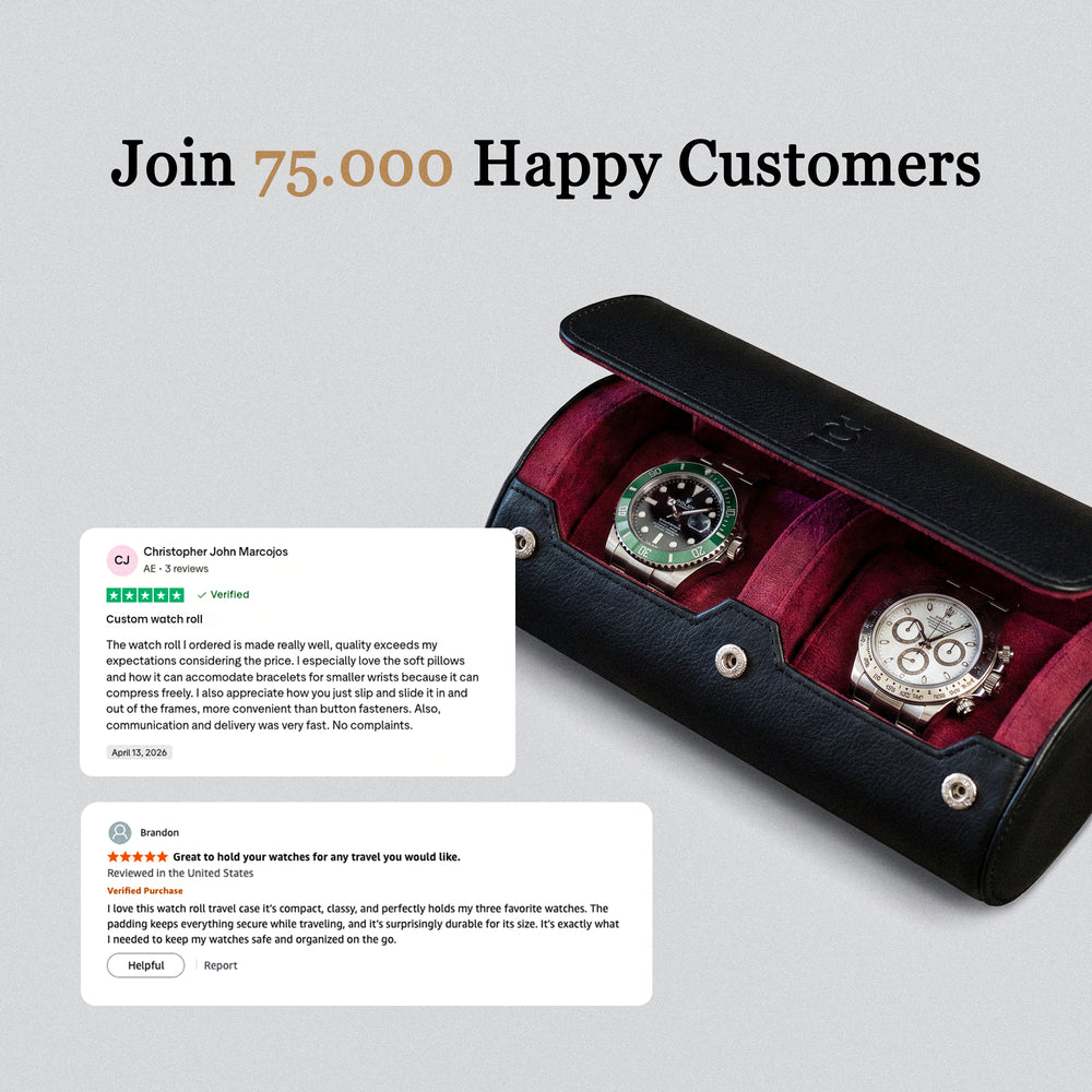 Personalized Two Slot Watch Roll - Black Cherry