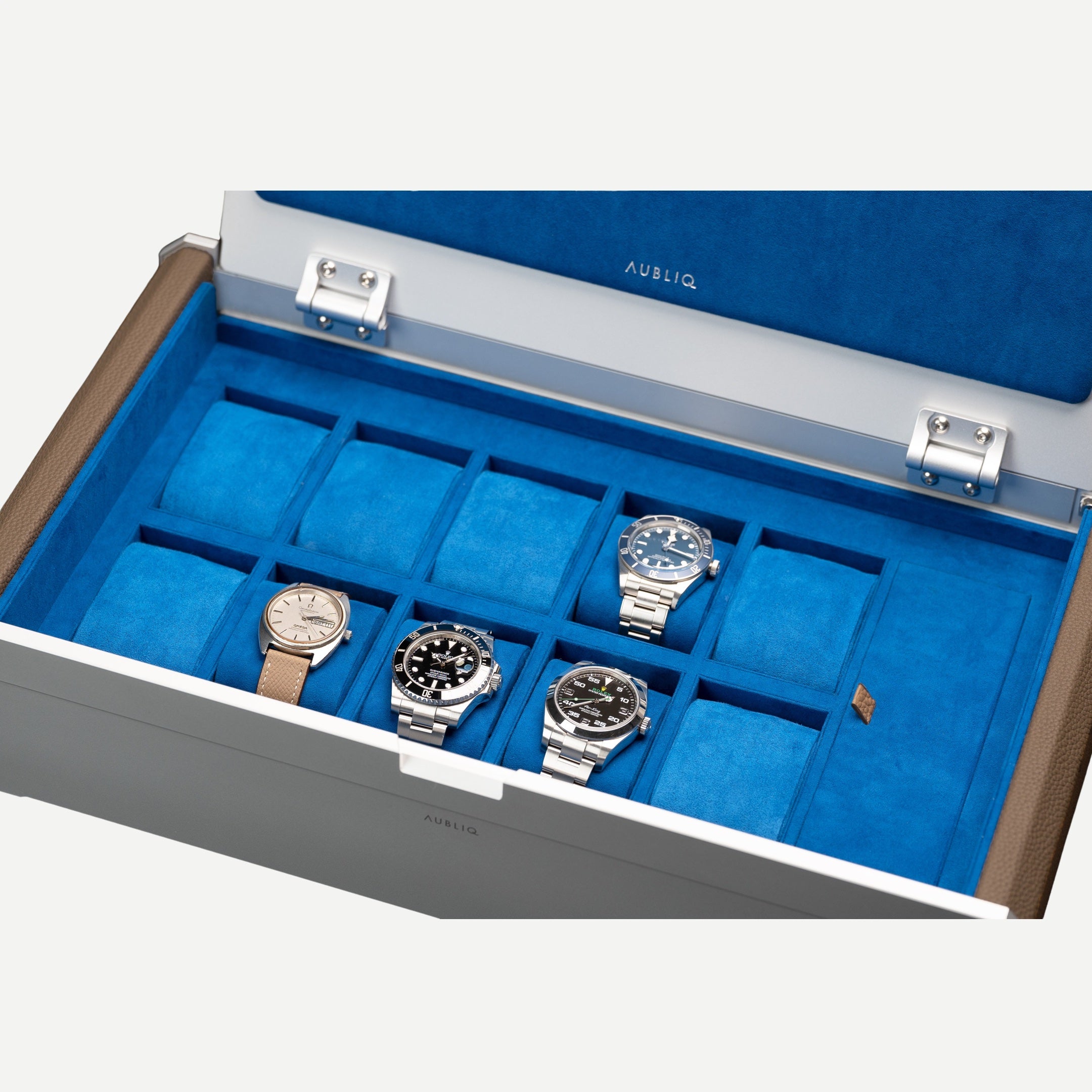 AUBLIQ Watch Box Silver 10 Slot + Strap Slot