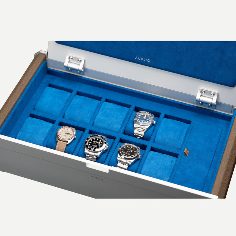 AUBLIQ Watch Box Silver 10 Slot + Strap Slot
