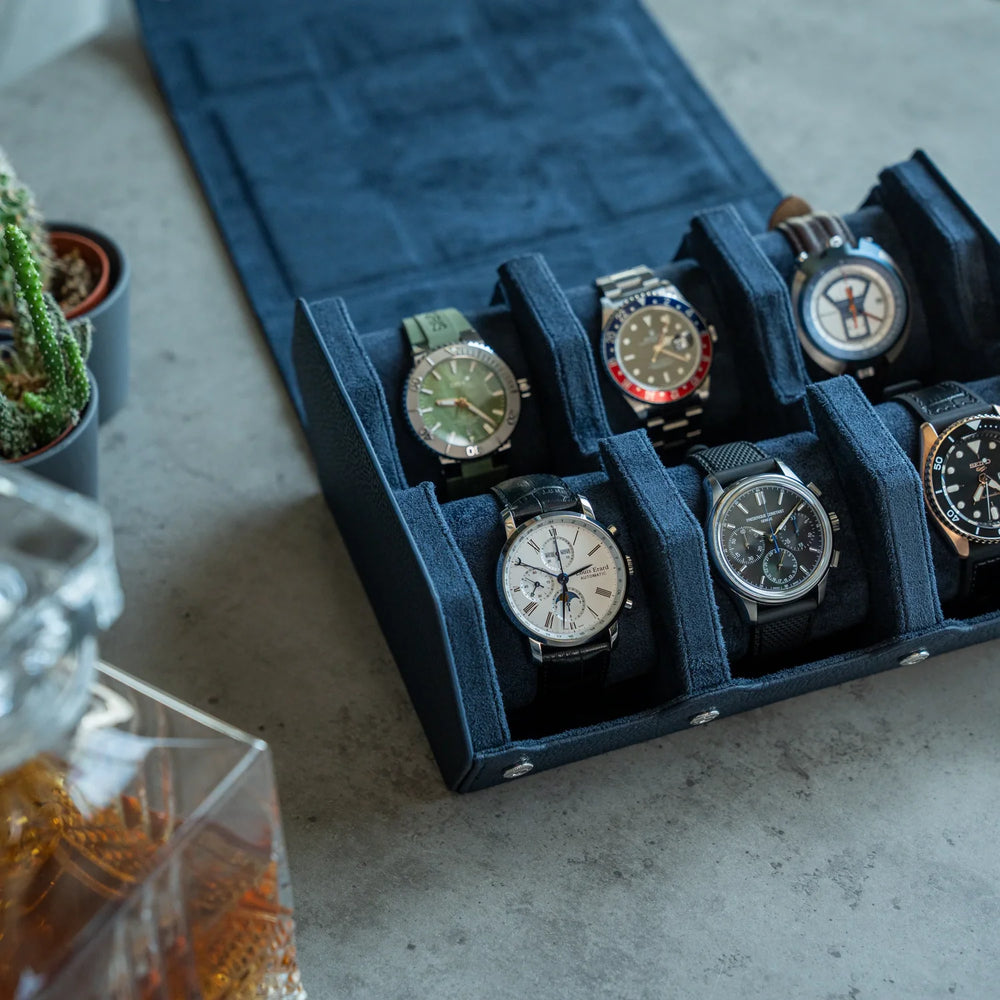 Personalized Hexagon Navy Blue 6 Slot Watch Box