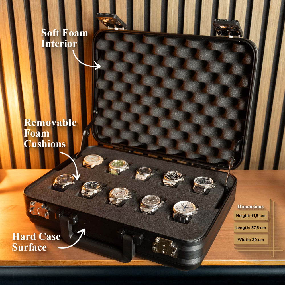 Black Aluminium 10 Slot Watch Box