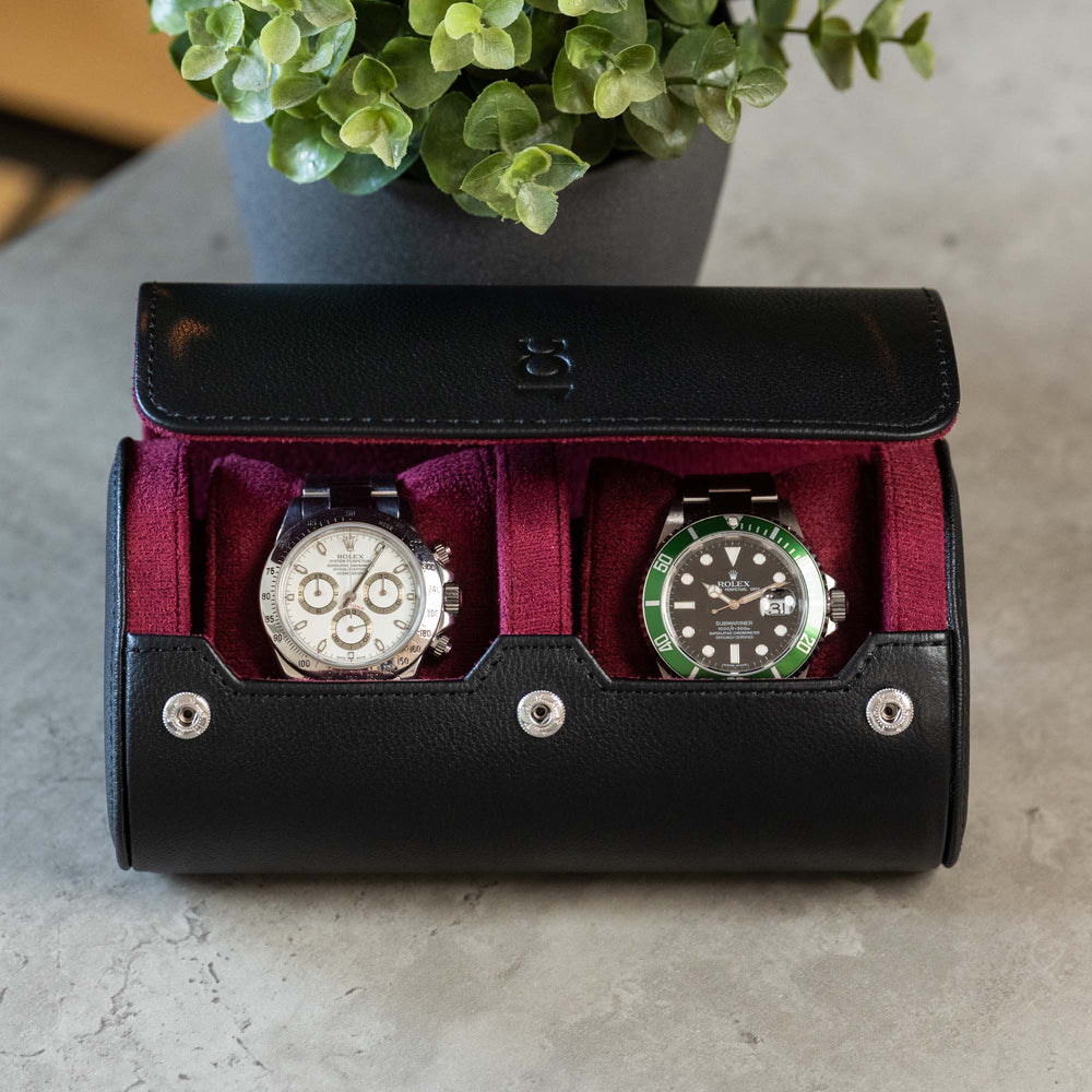 Watch Roll for 2 Watches Black Cherry