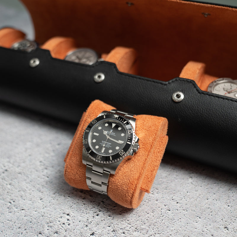 Black Orange Personalized Watch Roll For 4 Watches 