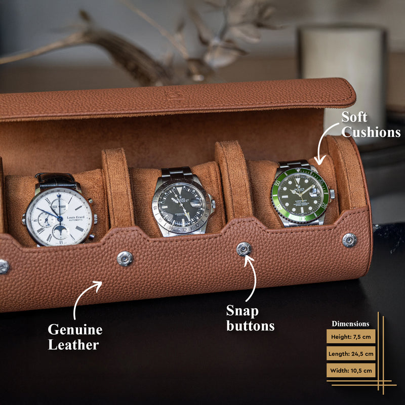 Information about the Brown Litchi Watch Roll for 3 watches 