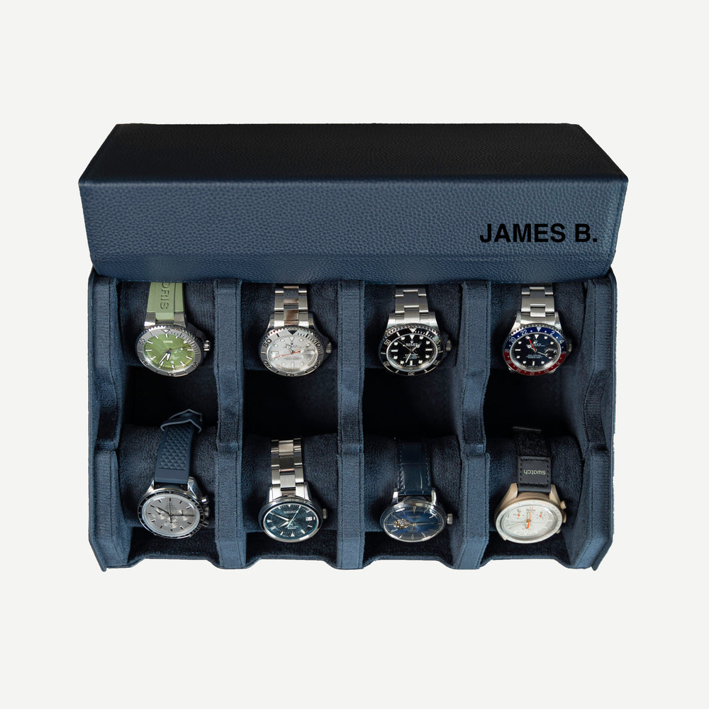 Personalized Hexagon Navy Blue 8 Slot Watch Box