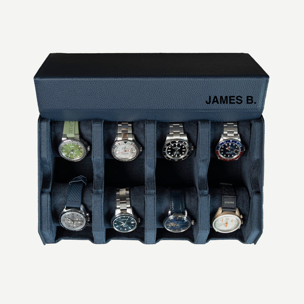 Personalized Hexagon Navy Blue 8 Slot Watch Box