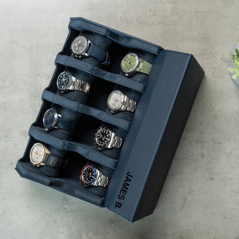 Personalized Hexagon Navy Blue 8 Slot Watch Box