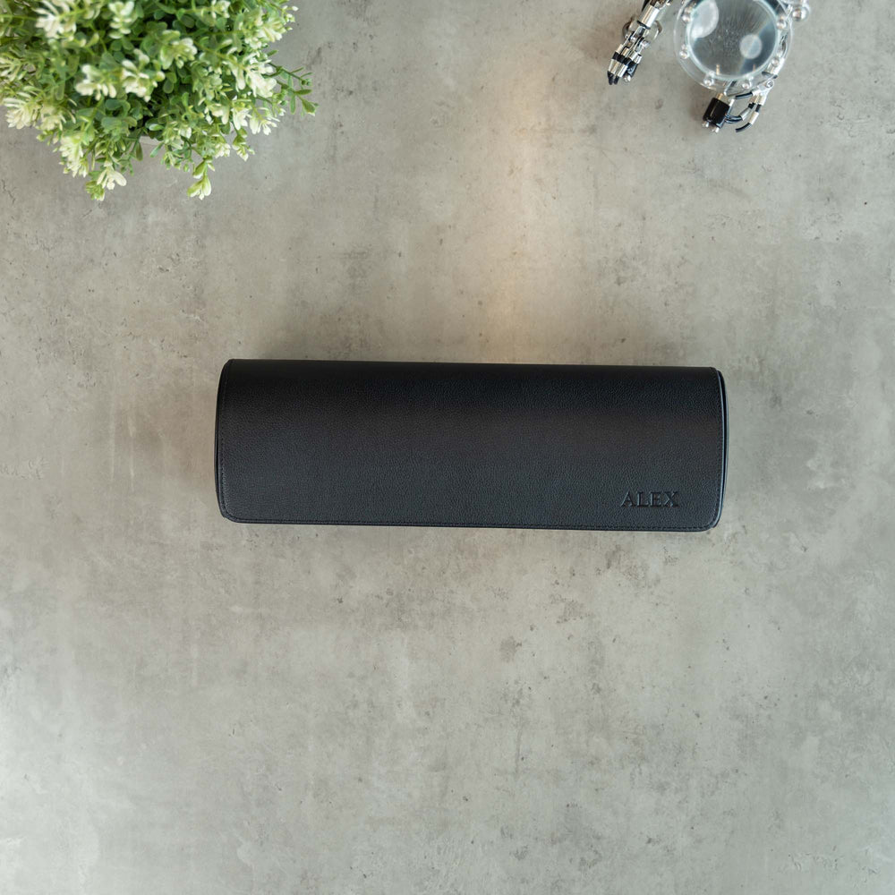 Personalized Travel Watch Roll Extra Large - Black Blue