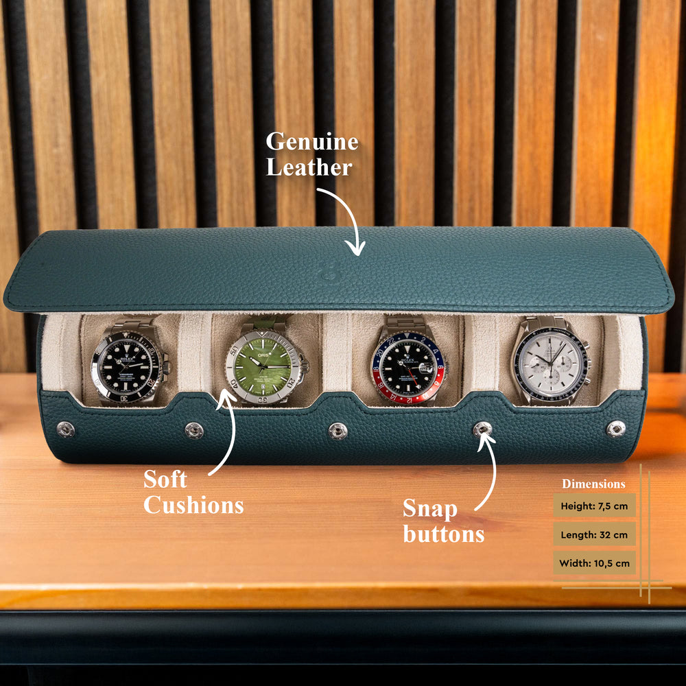 Information about the Dark Green Litchi Watch Roll for 4 watches 