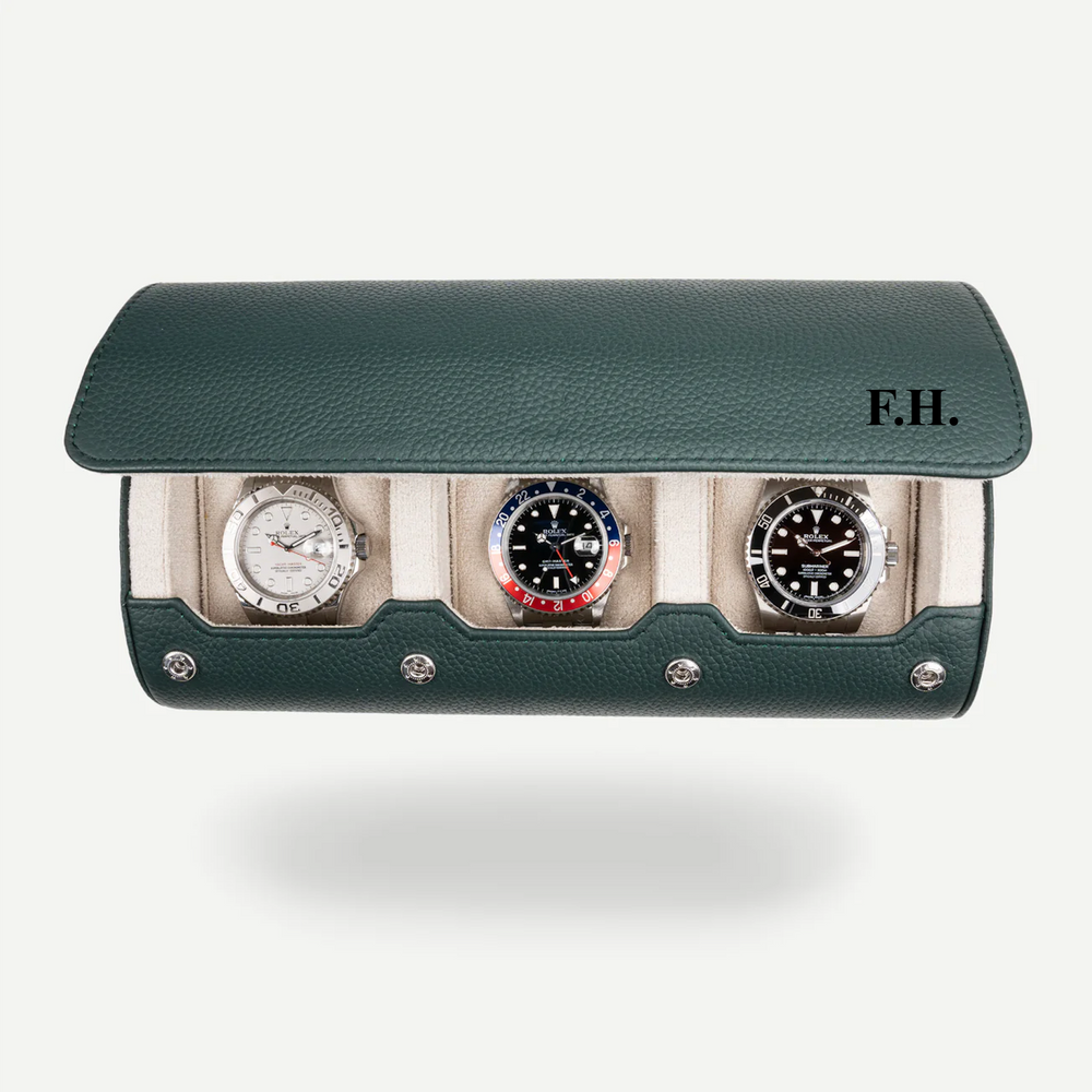 Personalized Watch Roll Large - Dark Green Litchi
