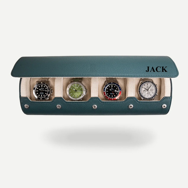 Personalized Travel Watch Roll Extra Large - Green Litchi