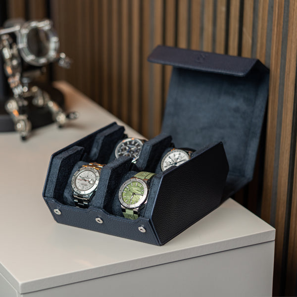 Hexagon Navy Blue 4 Slot Watch Box