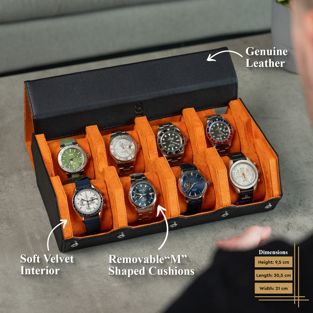Hexagon Black Orange 8 Slot Watch Box