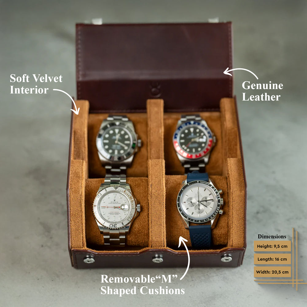 Hexagon Coffee Brown 4 Slot Watch Box