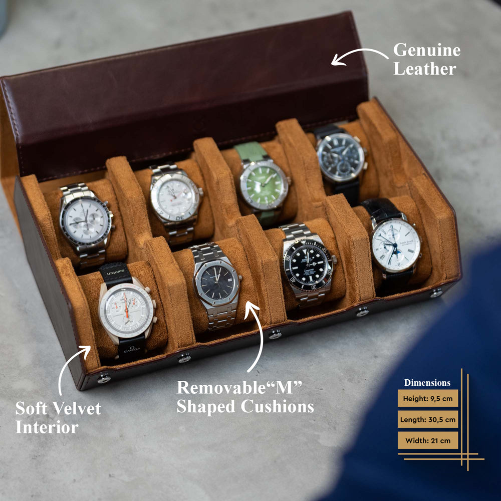 Hexagon Coffee Brown 8 Slot Watch Box