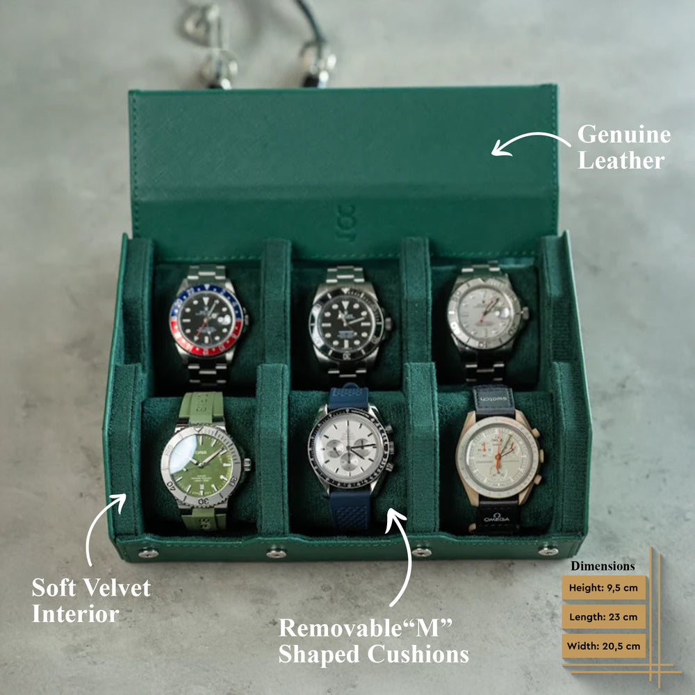 Hexagon Green Saffiano 6 Slot Watch Box