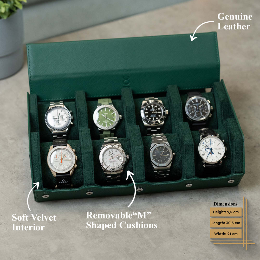 Hexagon Green Saffiano 8 Slot Watch Box