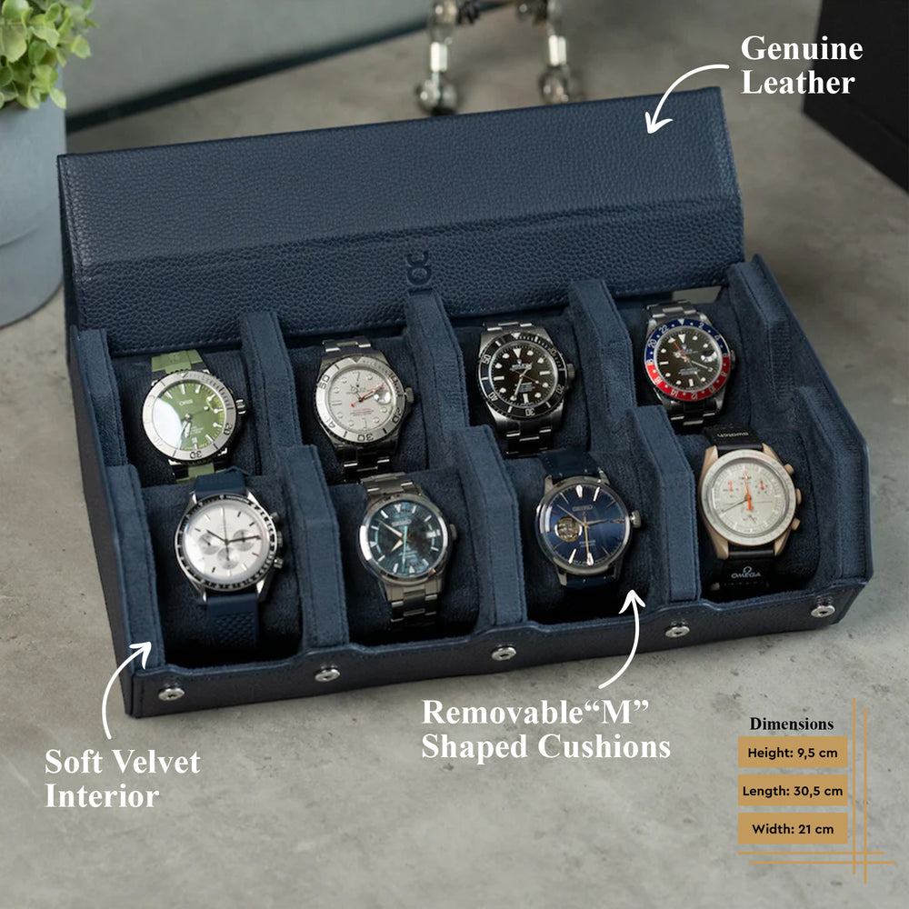 Hexagon Navy Blue 8 Slot Watch Box