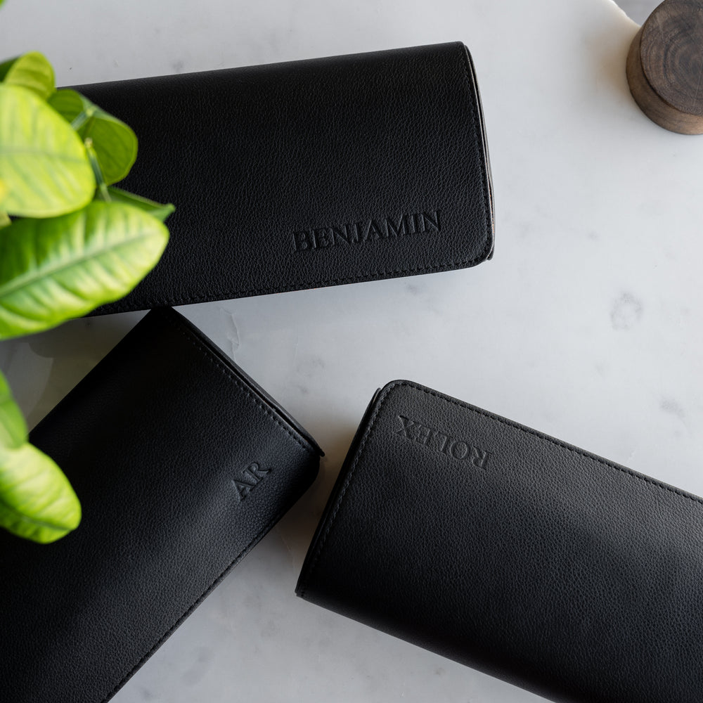 Personalized Watch Roll Black Grey - Add name or initials