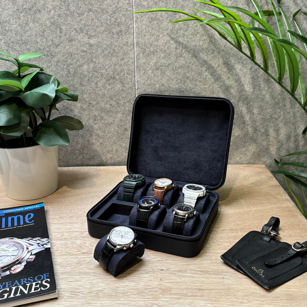 Square Watch Box 6 Slot - Navy Blue Litchi