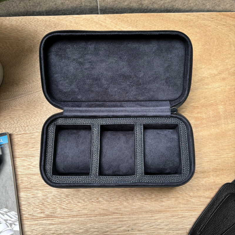 Square Watch Box 3 Slot - Navy Blue Litchi