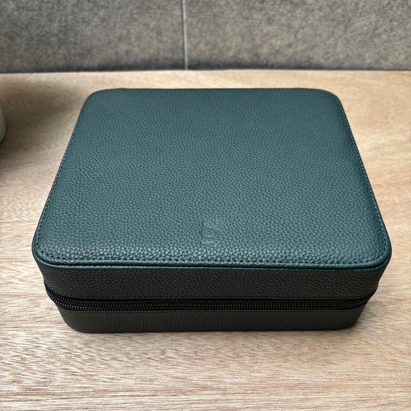 Square Watch Box 6 Slot - Dark Green Litchi