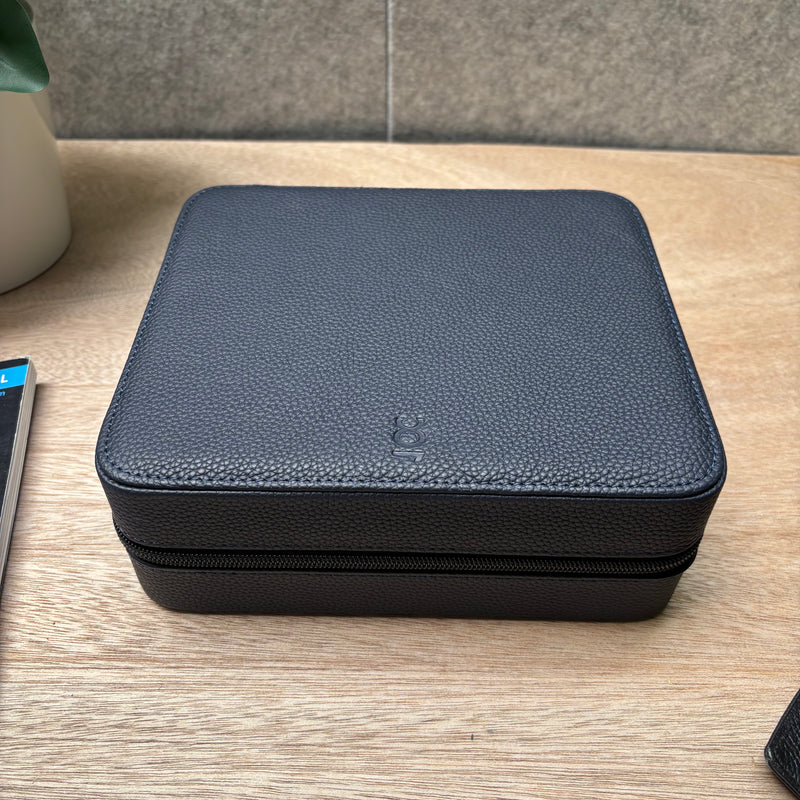 Square Watch Box 6 Slot - Navy Blue Litchi