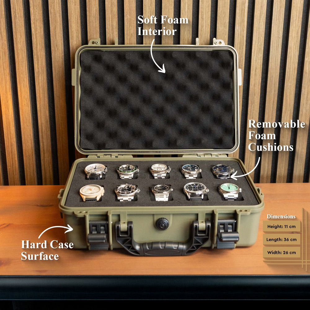 Olive Green 10 Slot Watch Box