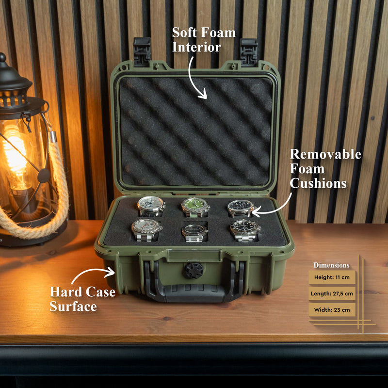Olive Green 6 Slot Watch Box