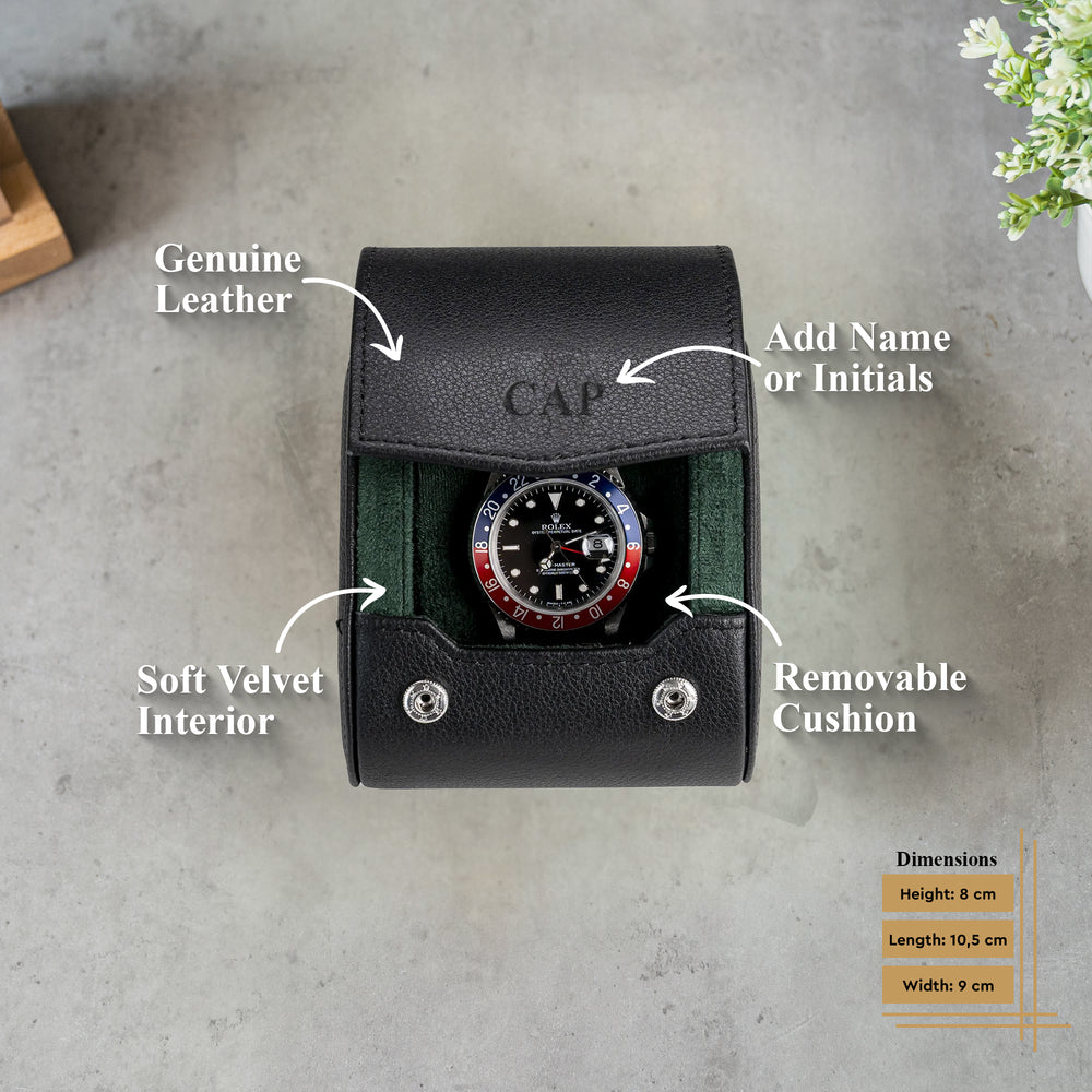 Personalized Single Watch Roll - Black Green