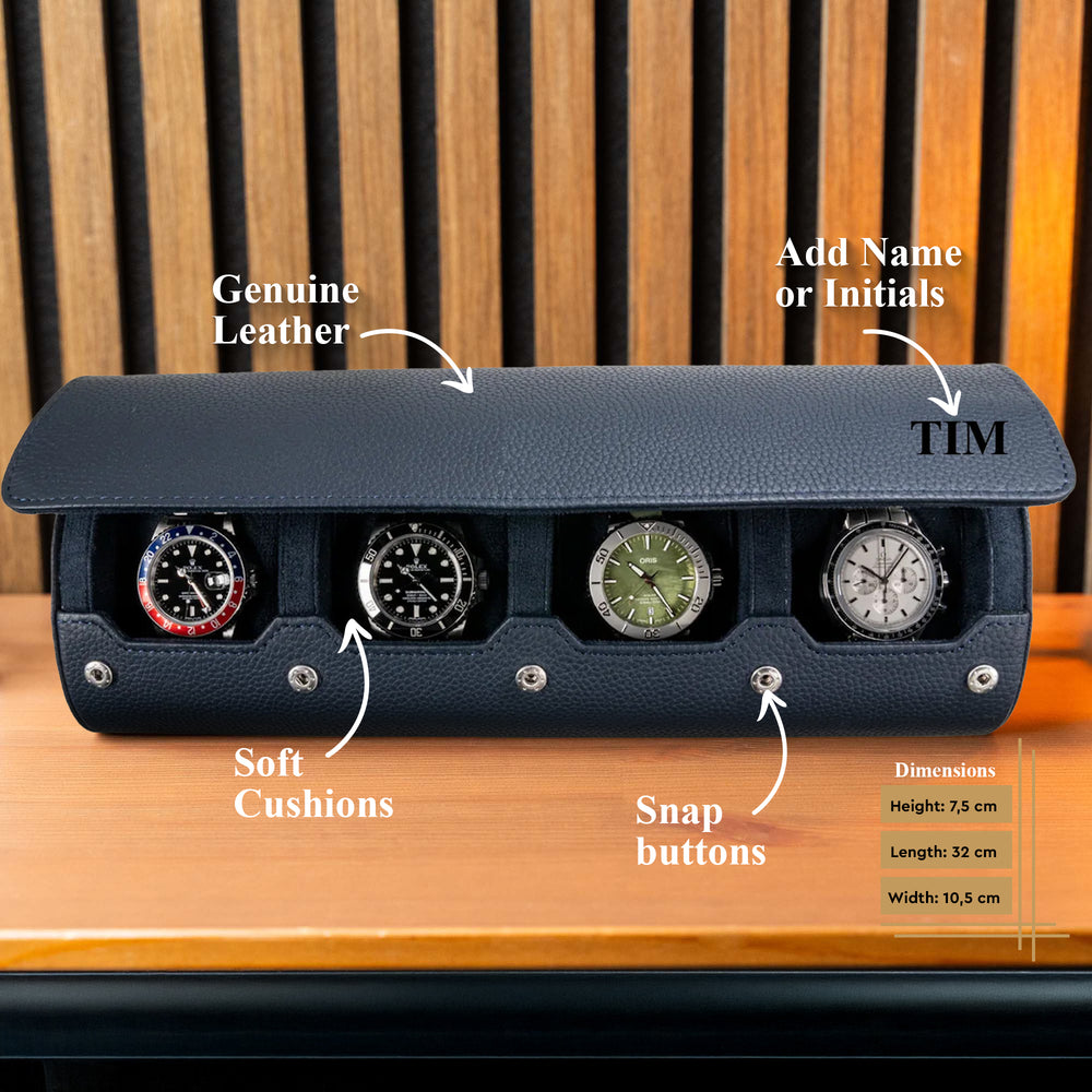 Personalized Travel Watch Roll Extra Large - Navy Blue