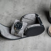 Single Travel Roll - black grey, travel roll for one watch, small travel roll, watch storage, how to travel safely with your watch, compact watch roll, watch roll interior, demonstration