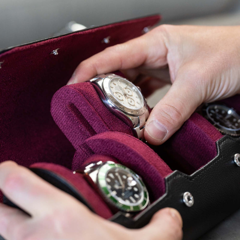 Personalized Watch Roll For Three Watches Black Cherry