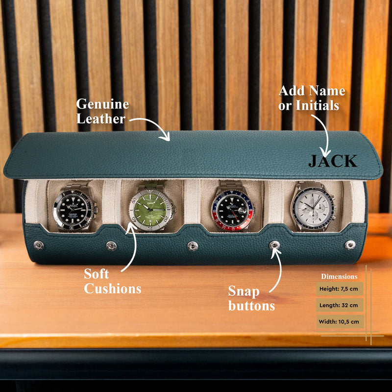 Dark Green Litchi Watch Roll